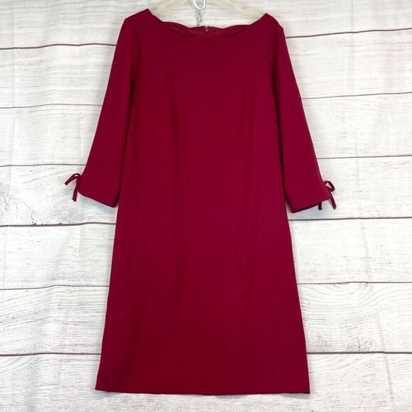 Talbots 8 Bow Cuff Shift Dress Scallop Hem Cranberry Red Elevated Basic Holiday - Picture 1 of 8